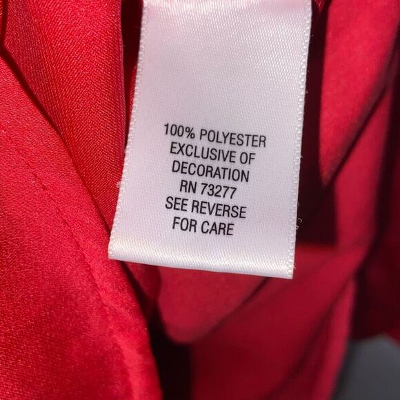 Dana Buchman Women's Red Satin Tassel Tie Neck Raglan Long Sleeve Blouse Size XL - Picture 7 of 8